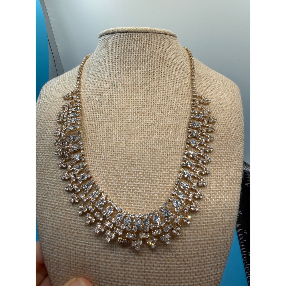 Macy's Gold Tone‎ Crystal Open Drama Bib Necklace 15SZN21BR1 Statement Jewelry